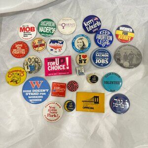 Rare historical vintage 1977-2004 button pins - feminist, music, and politics